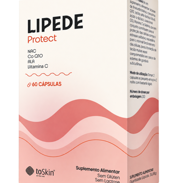CoQ10 + ALA + NAC Proteção antioxidante Composição principal Como tomar – 2 cápsulas/dia Gama LIPEDE by ToSkin